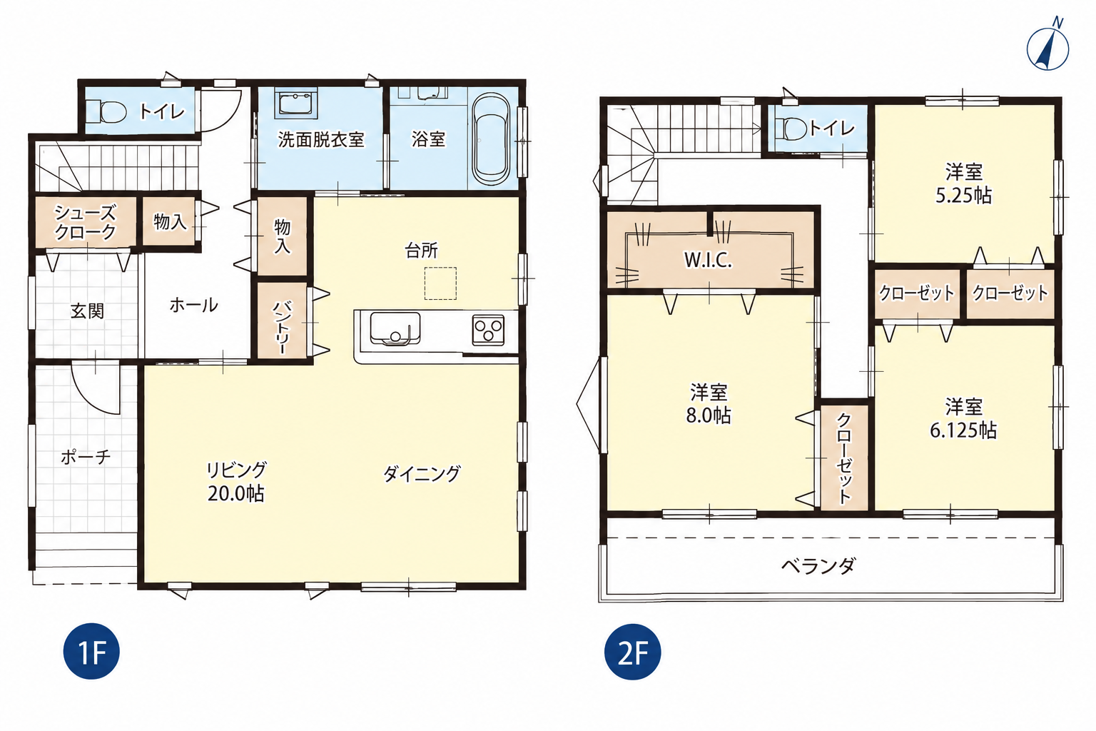 秋津二丁目築浅戸建の1階・2階間取り図